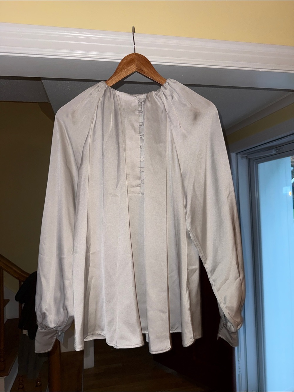 H&M Cream Gathered Neck Long-Sleeve Blouse